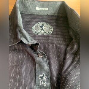 Bugatchi Men's Dark Gray Pinstripe Shirt